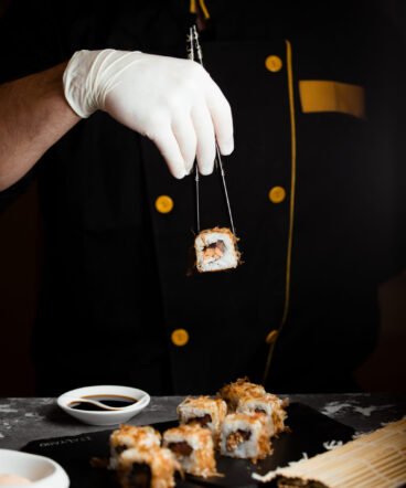 sushi set with soybean sauce